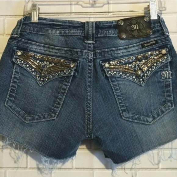 Miss Me Pants - Miss Me Women's Rhinestones Bling Cut Off Denim Blue Jean Shorts 30